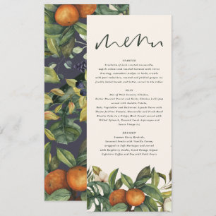 Orange citrus watercolor botanical floral wedding menu