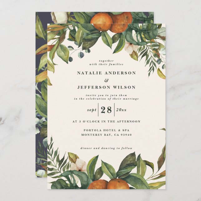 Orange citrus watercolor botanical modern wedding (Front/Back)