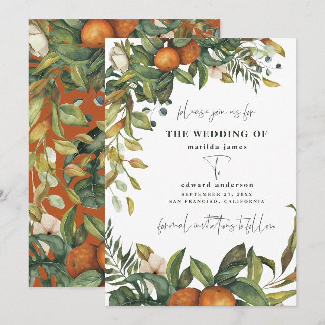 Orange citrus watercolor botanical wedding (Front/Back)