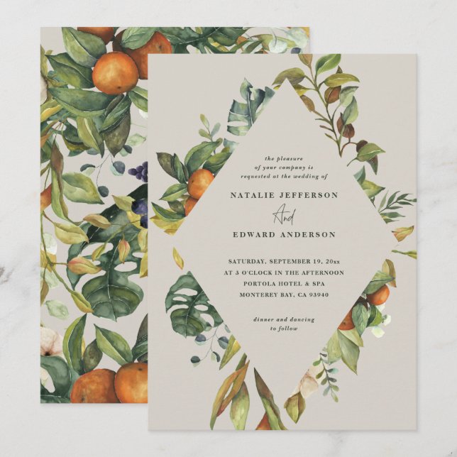 Orange citrus watercolor botanical wedding (Front/Back)