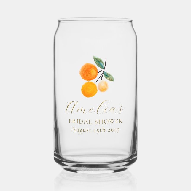 Orange Citrus Watercolor Bridal Brunch Custom Can Glass (Front)