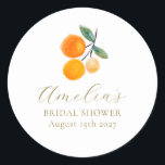 Orange Citrus Watercolor Bridal Brunch Custom Classic Round Sticker<br><div class="desc">Watercolor Orange Citrus Fruit Bridal Brunch Shower Custom Classic Round Sticker</div>