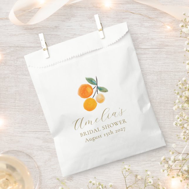 Orange Citrus Watercolor Bridal Brunch Custom Favour Bag (Clipped)