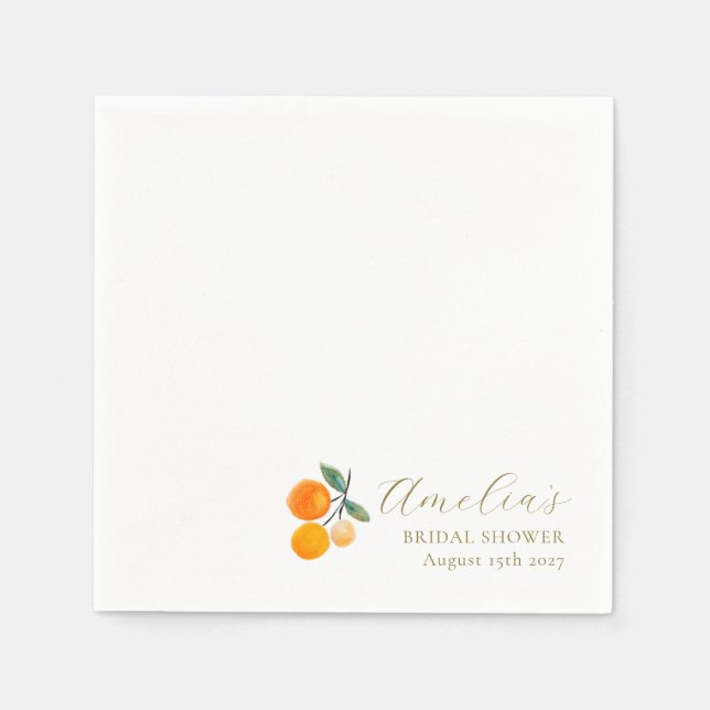 Orange Citrus Watercolor Bridal Brunch Custom Napkin (Front)