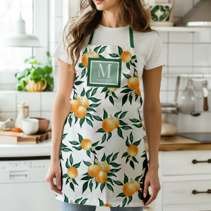 Orange Citrus Watercolor Monogram Name Apron