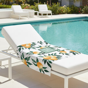 Orange Citrus Watercolor Monogram Name  Beach Towel