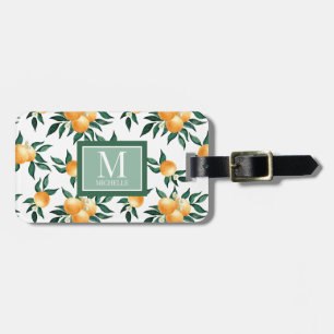 Orange Citrus Watercolor Monogram Name Luggage Tag