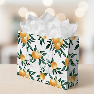 Orange Citrus Watercolor Tropical Botanical Fruit Large Gift Bag