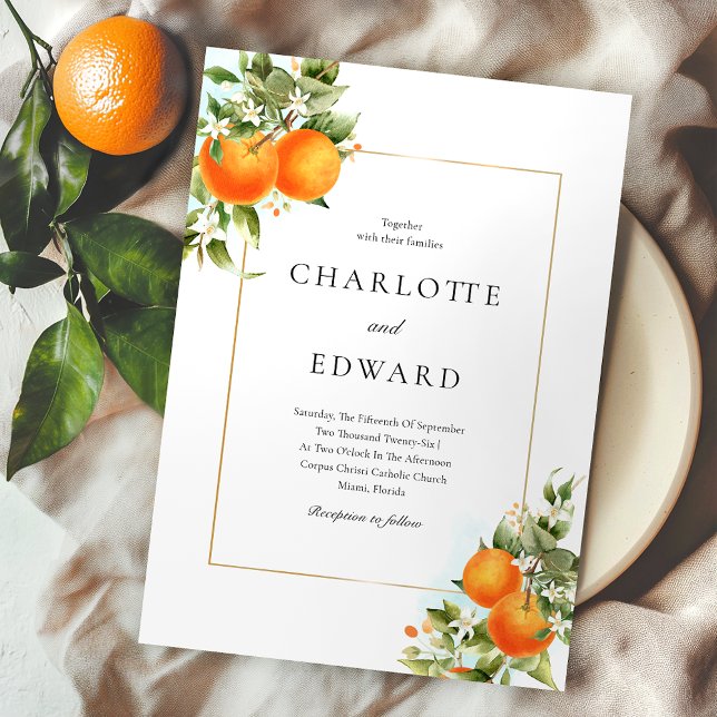 Orange Citrus Watercolor Wedding Invitation (Creator Uploaded)