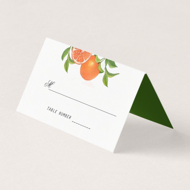 Orange Citrus  watercolor wedding place card (Front)