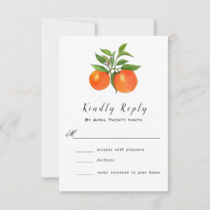 Orange Citrus watercolor wedding RSVP Card