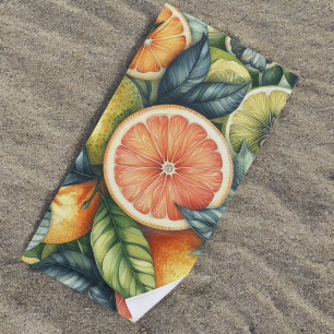 Orange Citrus Whimsical Watercolor Fruit & Floral  Beach Towel