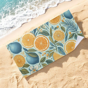 Orange Citrus Whimsical Watercolor Fruit & Floral  Beach Towel