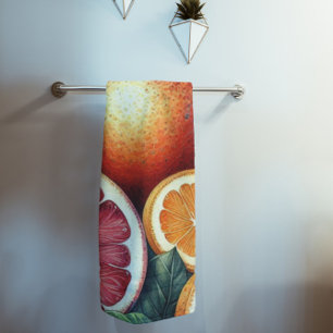 Orange Citrus Whimsical Watercolor Fruit & Floral Beach Towel