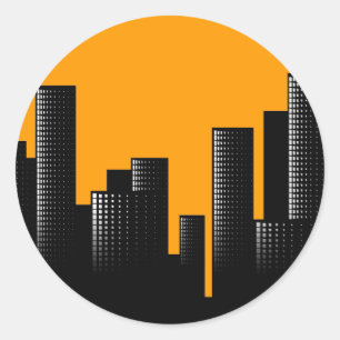 orange cityscape classic round sticker