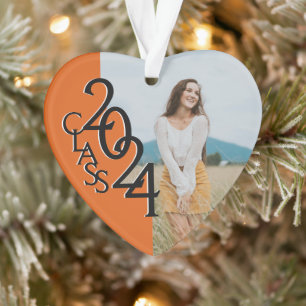 Orange Class 2024 Graduation Photo  Ornament