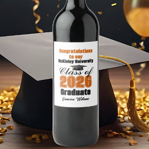 Orange Class of 2026 Graduation Party Custom Wine Label