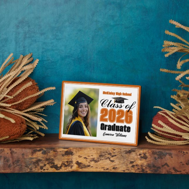 Orange Class of 2026 Graduation Photo Plaque (Side)