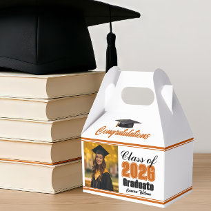 Orange Class of 2026 Photo Graduation Party Favor Box