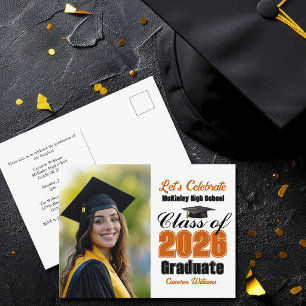Orange Class of 2026 Photo Graduation Party Invitation Postcard