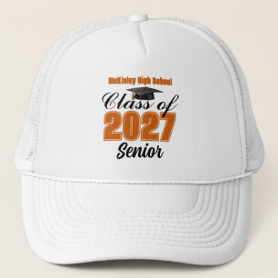Orange Class of 2027 Senior Custom High School Trucker Hat