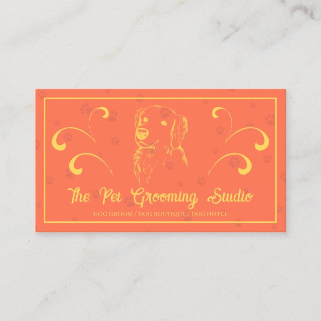 Orange Classy Style Pet Dog Golden Retriever Business Card (Front)