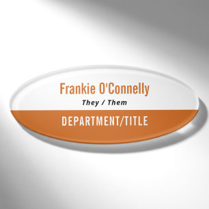 Orange Clean Personal Pronouns Employee Name Tag