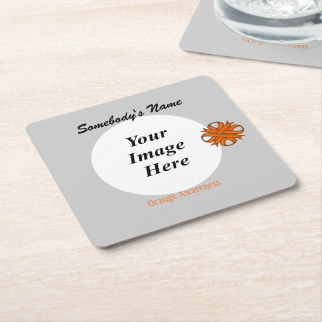Orange Clover Ribbon Template by Kenneth Yoncich Square Paper Coaster (Angled)