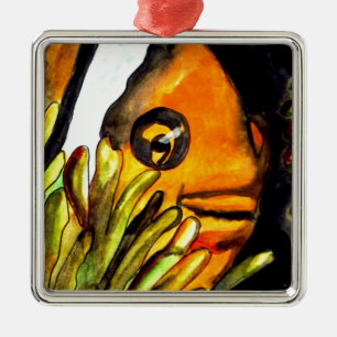 Orange Clown Fish watercolor original art painting Metal Ornament