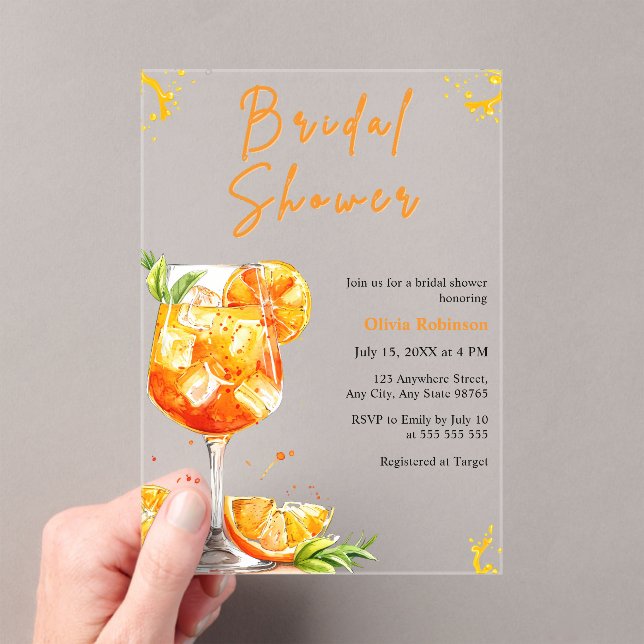 Orange Cocktail Drink Aperol Spritz Bridal Shower  Acrylic Invitations (Insitu (Handheld))