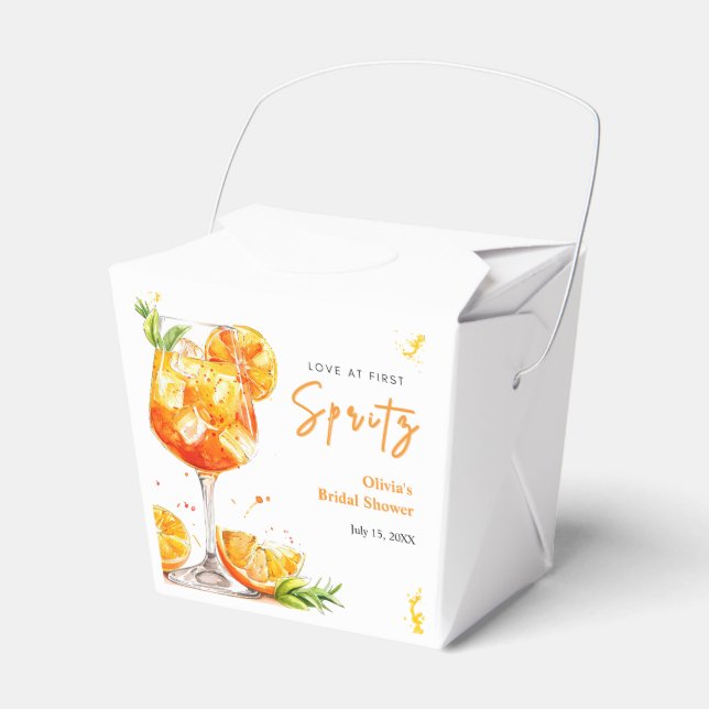 Orange Cocktail Love at First Spritz Bridal Shower Favor Box (Front Side)