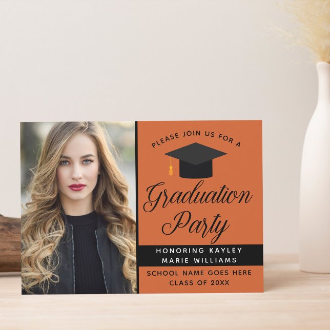 Orange College Graduate Photo Graduation Party Invitation (Creator Uploaded)