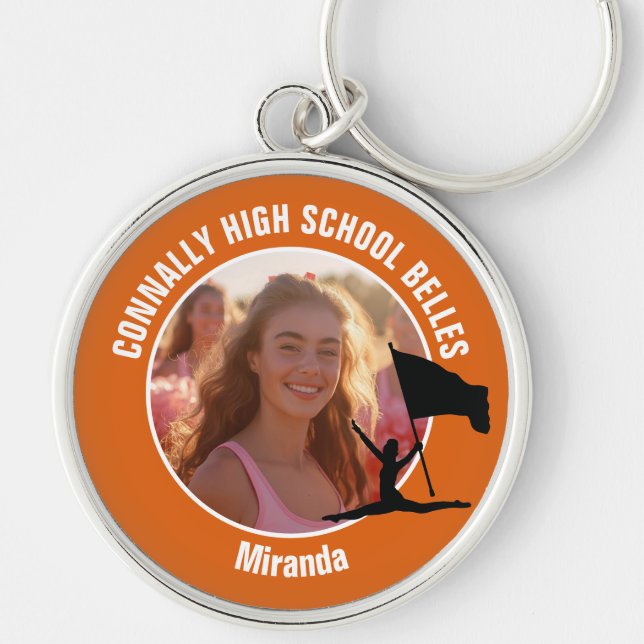 Orange Color Guard Photo High School Dancer Keychain (Front)
