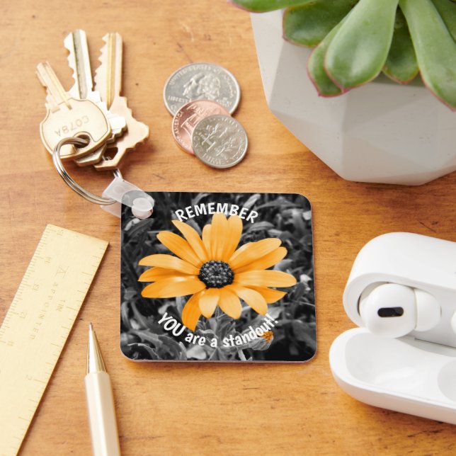 Orange Color Splash African Daisy Photo Template Keychain (Desk)