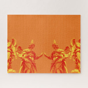 Orange colour digital art with sculptures jigsaw puzzle