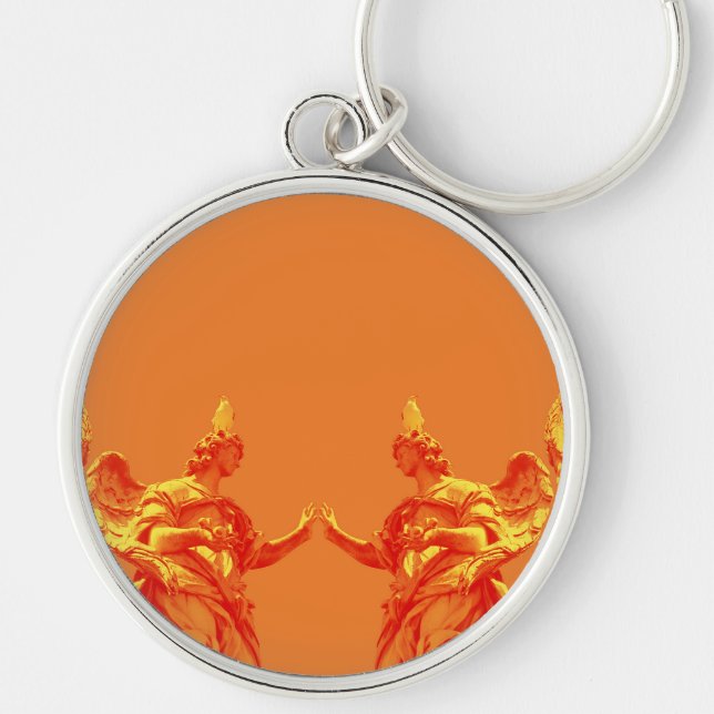 Orange colour digital art with sculptures keychain (Front)