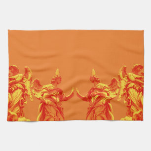 Orange colour digital art with sculptures kitchen towel