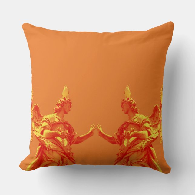 Orange colour digital art with sculptures throw pillow (Front)