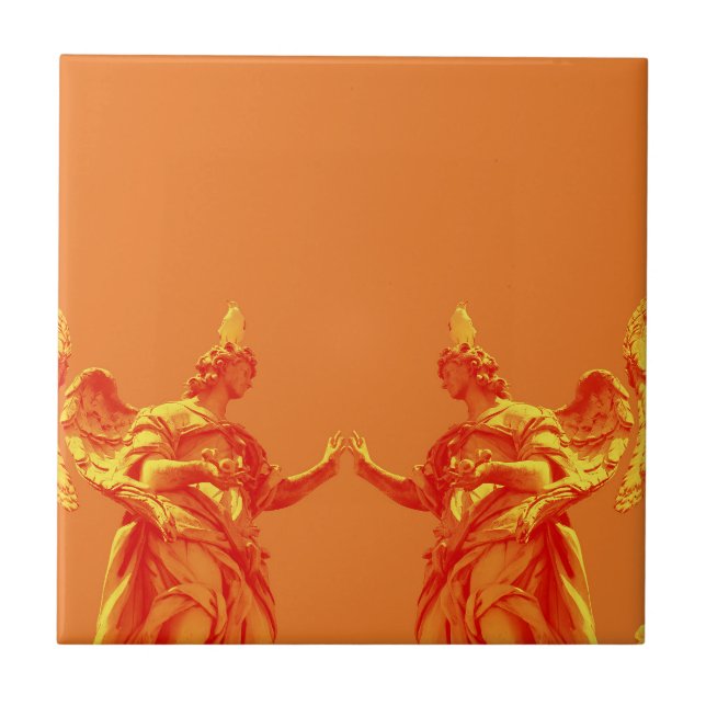 Orange colour digital art with sculptures tile (Front)