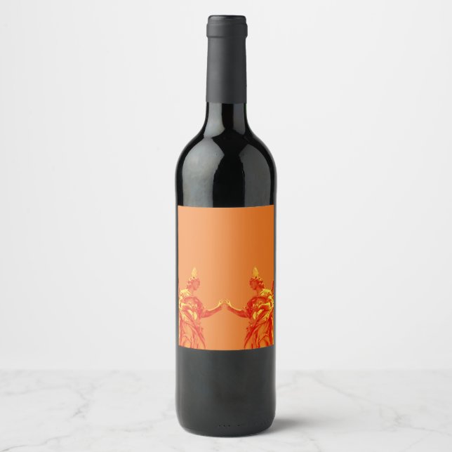 Orange colour digital art with sculptures wine label (Front)