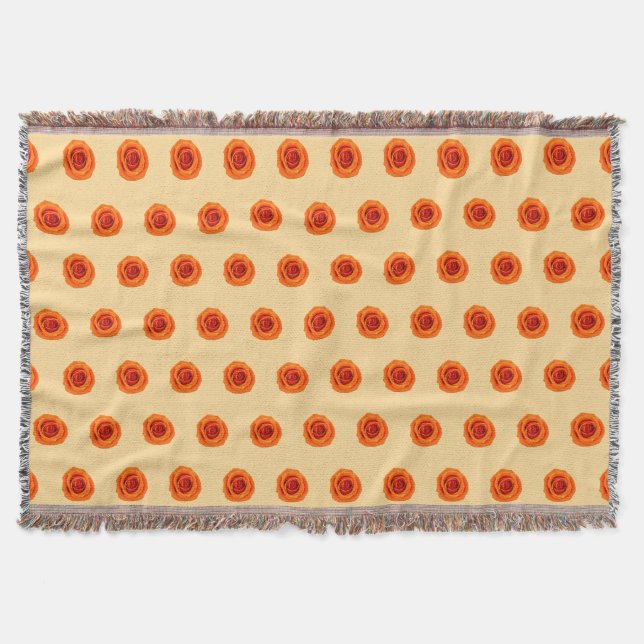 Orange Colour Rose Flower Seamless Pattern on Throw Blanket (Front)
