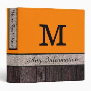 Orange Colour Rustic Look Wood Monogram Binder