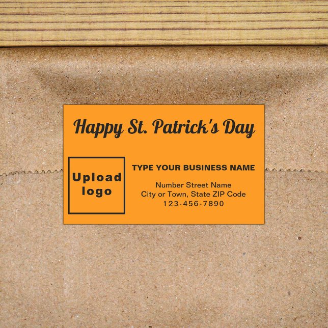 Orange Colour Saint Patrick Business Sticker (Business brand with Saint Patrick greeting on orange rectangle sticker)