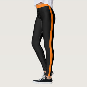 Orange Colour Side Stripe Black Leggings