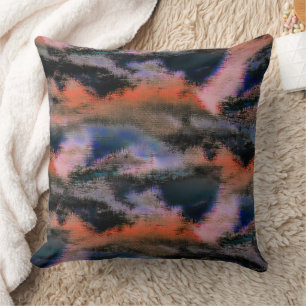 Orange coloured dark clouds texture drizzled offse throw pillow