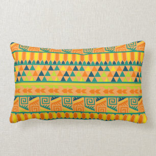 Orange Colourful Abstract Aztec Tribal Print Lumbar Pillow