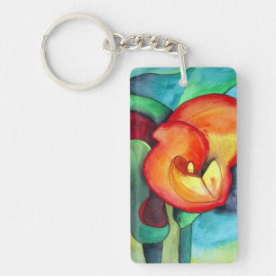 Orange colourful Canna lily flower keychain