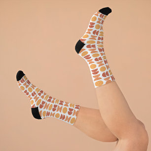 Orange Colourful Geometric Shaped Happy Awareness  Socks