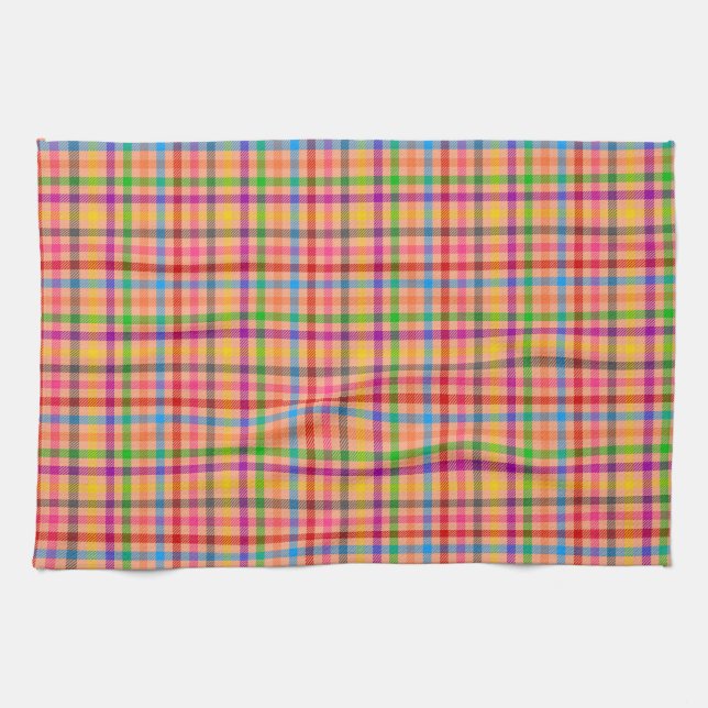 Orange Colourful Gingham Plaid Pattern  Kitchen Towel (Horizontal)