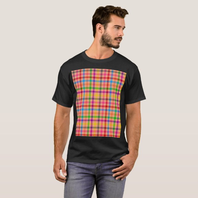 Orange Colourful Gingham Plaid Pattern  T-Shirt (Front Full)